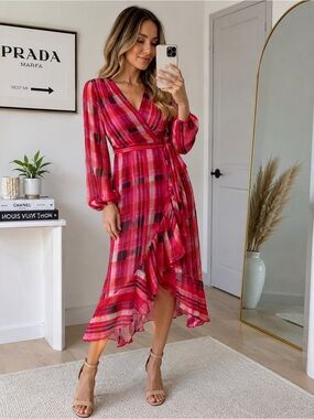 Revolve Milly Wrap Midi Dress with Ruffle Hem